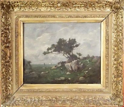 ECOLE FRANCAISE DU XIXème siècle Paysage breton 

Huile sur panneau 

26 x 35 cm...