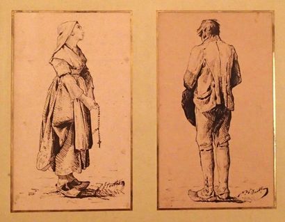 Nicolas BERTHON (1831-1888) Etudes de paysans en prière 

Deux dessins à l'encre...
