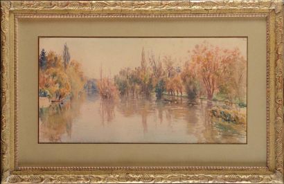 Alphonse BIRCK (1859-1942) Rivière à l’automne 

Aquarelle 

Signée en bas à gauche...