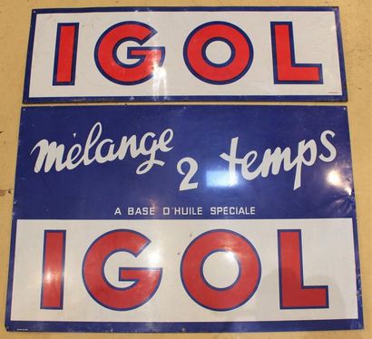 null "Plaques IGOL" Deux plaques rectangulaires en tôle peinte pour les Huiles Igol....