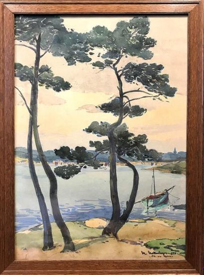 null MARCEL METTENHOVEN (1891-1979) L’ile aux moines Aquarelle Signée en bas à droite,...