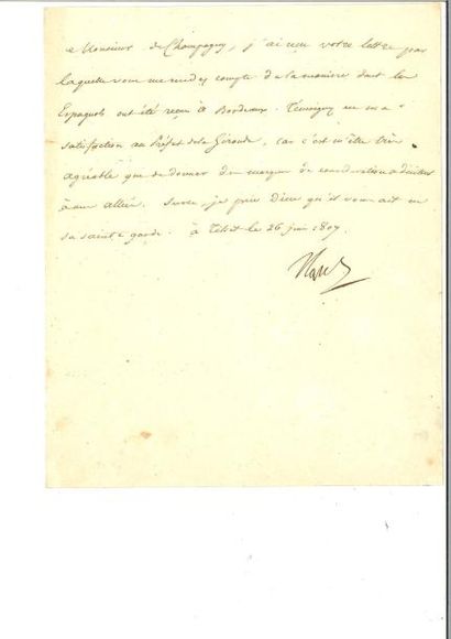 null NAPOLÉON Ier. Lettre signée « Napo » au ministre de l'Intérieur Jean-Baptiste...