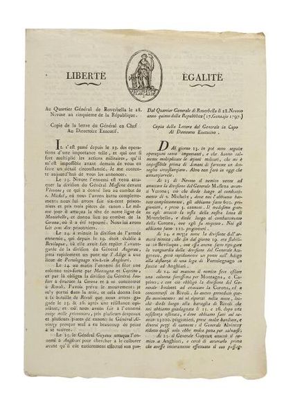 null BONAPARTE (Napoléon). [...] Lettre du général en chef au Directoire exécutif...