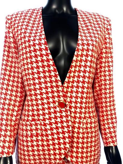 null NINA RICCI DUBAI Ensemble pied de coq corail Jupe : T.40 Veste: T.42 (Neuf)