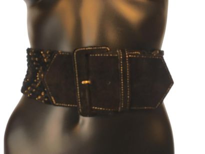 null 2 ceintures tissus noire , bijoux, 1 marron boucle cuir