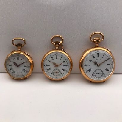 null Tree yellow gold pocket watches, one by Longines.
