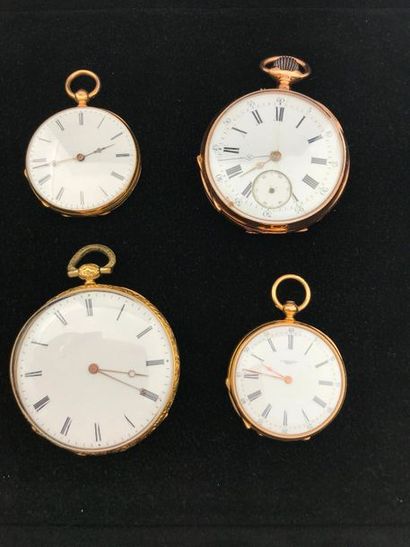null Four yellow gold pocket watches.