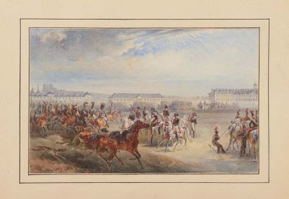 null Louis François AUBRY (1767-1851) Rassemblement de cavalerie (grenadiers à cheval,...