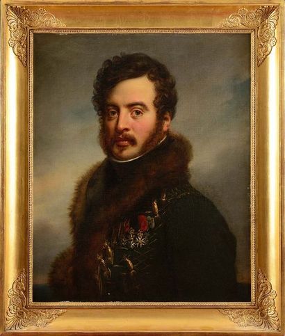 null Paulin GUERIN (1783-1855) « Portrait d’un officier supérieur en dolman, portant...
