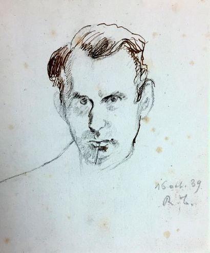 null René THOMSEN (1897-1976) Etudes d’homme Lot de 29 dessins sur papier : mine...