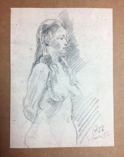 null René THOMSEN (1897-1976) Nus féminins Lot de 91 études et illustrations : crayon...