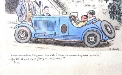 null «  2 dessins originaux » - « Couple en voiture de sport » signé CH. Gentey,...