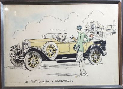 null SEM (Georges Gousart dit, 1863-1934) « La Fiat Triomphe à Deauville » Lithographie...