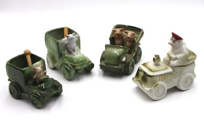 null « Le cochon et l'automobile » Collection d'objets en porcelaine, début de siècle....