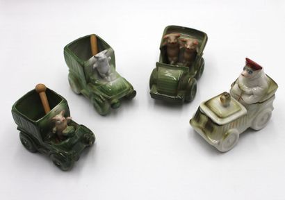 null « Le cochon et l'automobile » Collection d'objets en porcelaine, début de siècle....
