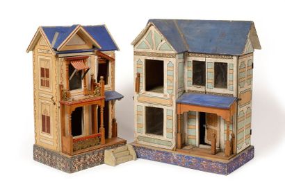 null Deux maisons de poupées en bois et papier collé, avec pour l’une, ouverture...