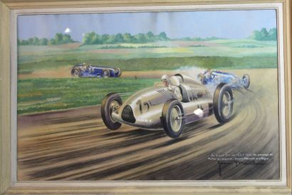 null Jean MASSE «  Grand prix de l'ACF 1939 » Gouache et fusain. Représente l'Auto...