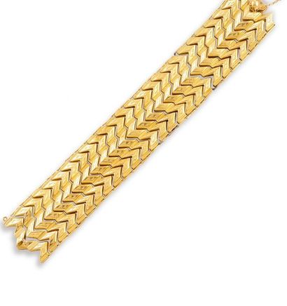 null BRACELET MANCHETTE XIXème siècle en or jaune 750 millièmes à maille articulée...