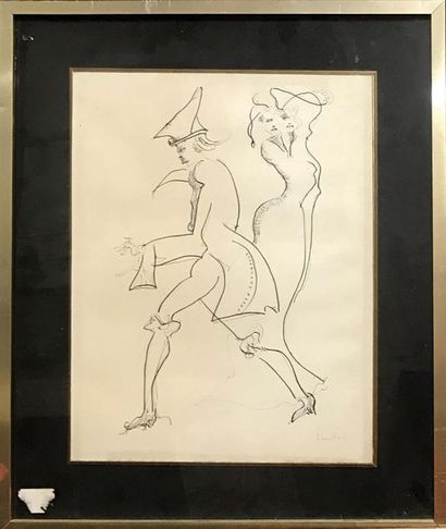 null LEONOR FINI (1907-1996) Etudes de costumes Encre et feutre sur papier Deux dessins...