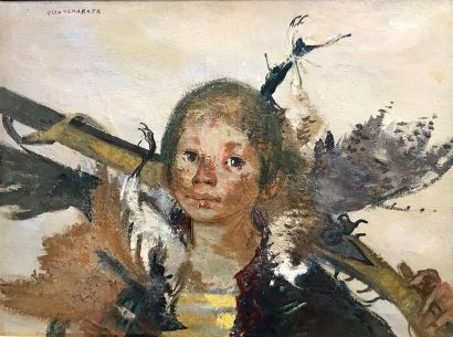 null LUCIEN JOSEPH FONTANAROSA (1912-1975) Jeune homme au fusil Huile sur toile Signée...