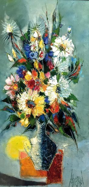 null RENE MARGOTTON (1915-2009) Bouquet au soleil Huile sur toile Signée en bas à...