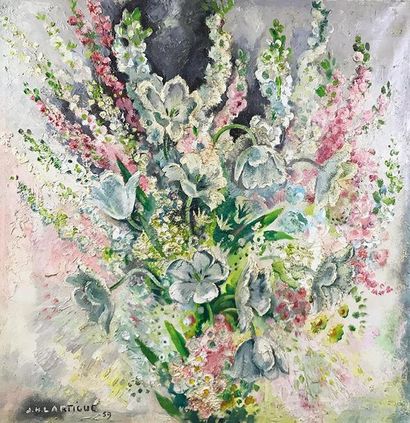 null JACQUES-HENRI LARTIGUE (1894-1986) Les fleurs Huile sur toile Signée en bas...