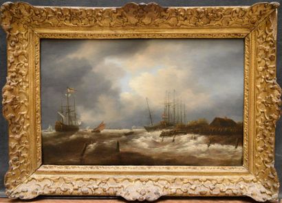 null ECOLE HOLLANDAISE du XIXème siècle Marine Panneau 34,5 x 54 cm