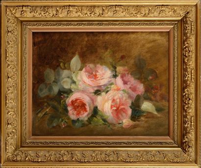 null ECOLE FRANCAISE du XIXème siècle Bouquet de roses Huile sur toile Non signé...
