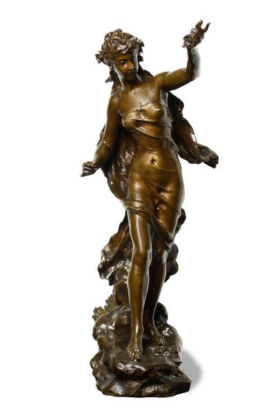 null Mathurin MOREAU (1822-1912) Premières Fleurs Bronze à patine brune Signé et...