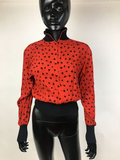 null UNGARO Top rouge froissé col en laine noir