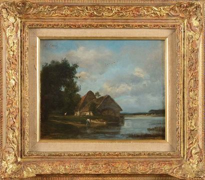 null Louis CABAT (1812-1893) Le moulin à la rivière Huile sur panneau (restaurations)...