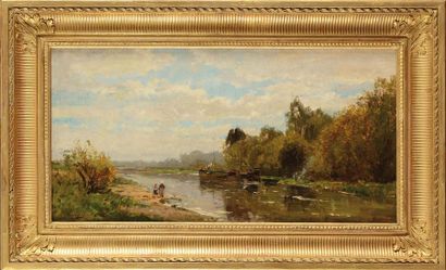 null Edmond Marie PETITJEAN (1844-1925) Bord de rivière Huile sur toile Signé en...