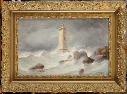 null Marie-Edouard ADAM (1847-1929) Le phare Huile sur toile Signé et daté en bas...