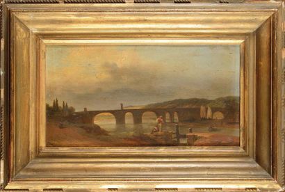 null Guillaume Frédéric RONMY (1786-1854) Pêcheur italien devant un pont Huile sur...