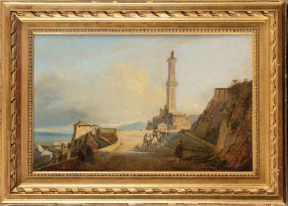 null Louis Auguste LAPITO (1803-1874) Phare du port de Gênes Huile sur papier Signé...