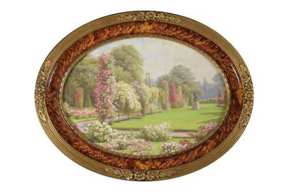 null Jules GIRARDET (1856-1846) La roseraie au parc de Bagatelle Paire de gouaches...