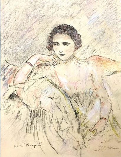 null Henri-Paul ROYER (1869-1938) Portrait de femme Pastel Crayon et gouache Signé...