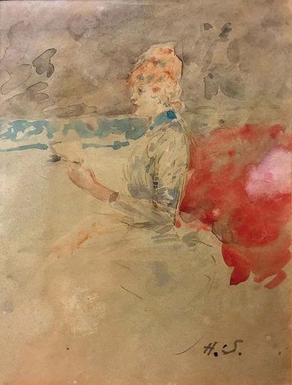 null Henry SOMM (1844-1907) Elegante Aquarelle et crayon Monogrammé en bas à droite...