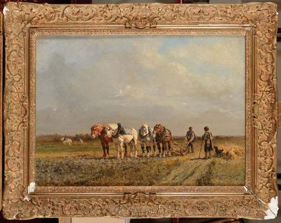 null Jules Jacques VEYRASSAT (1828-1893) Les travaux des champs Huile sur toile Signé...