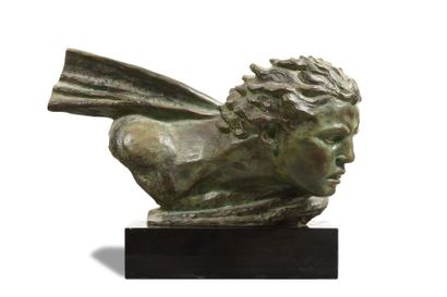 null Alexandre KELETY (1874-1940) Buste de Jean Mermoz à l'écharpe Bronze à patine...