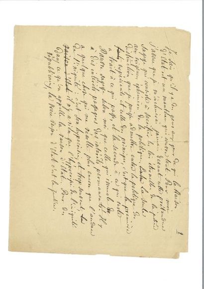 null BLANC (Louis). Manuscrit autographe. [Vers 1870]. 1 p. in-4 oblong, une coupure...