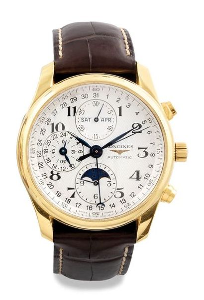 null LONGINES 

MONTRE CHRONOGRAPHE A COMPLICATIONS 

en or jaune 750 millièmes à...