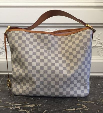 null LOUIS VUITTON Sac en toile dammier blanc et cuir naturel 30 x 34 x 14 cm ( bon...