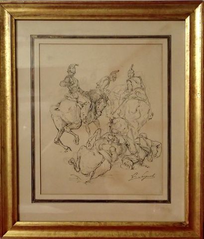 null Lucien-Pierre SERGENT (1849-1904) Cavaliers. Deux dessins , Mine de plomb, crayon...