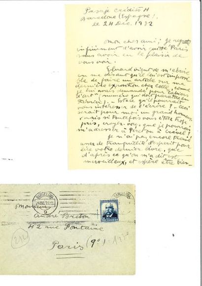 null Mir ó (Joan). Lettre autographe signée à André Bre ton. Barcelone, 24 décembre...