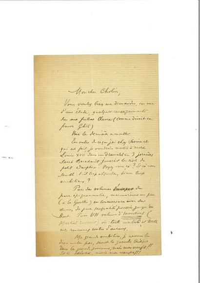 null VERLAINE (Paul). Lettre autographe signée à Henri Cholin. Paris, [vers 1891]....