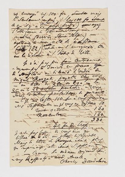  BAUDELAIRE (Charles). Lettre autographe signée « Charles Baudelaire » à Narcisse...