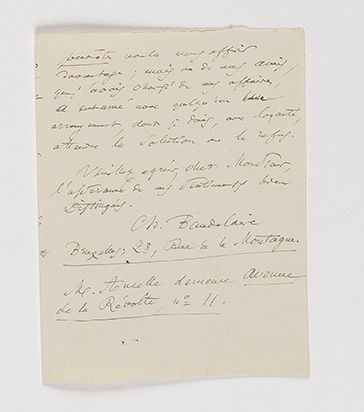 null BAUDELAIRE (Charles). Lettre autographe signée « Ch. Baudelaire » à l'éditeur...