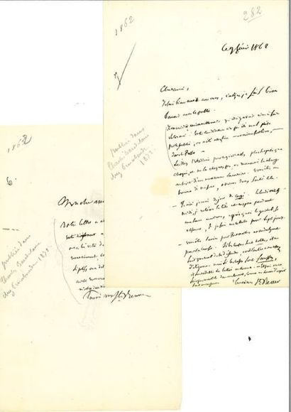 null SAINT E-BEUVE (Charles-Augustin). 2 lettres autographes signées à Charles Baudelaire....