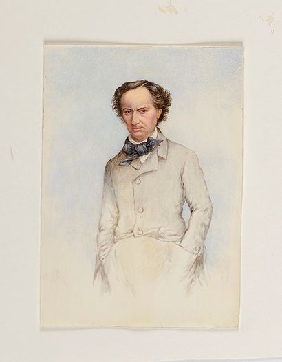 null [FAVIER (Roger)]. Portrait de Charles Baudelaire. Aquarelle originale en couleurs,...